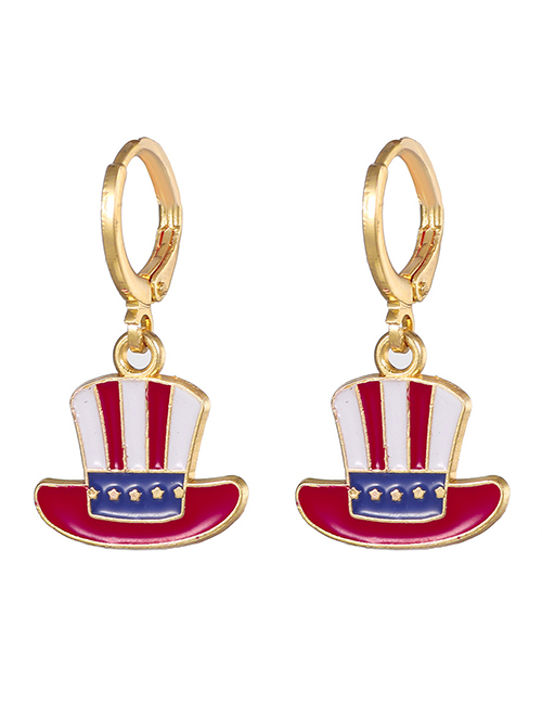 Fashion 14# Alloy Drip Oil American Flag Hat Earrings Earrings
