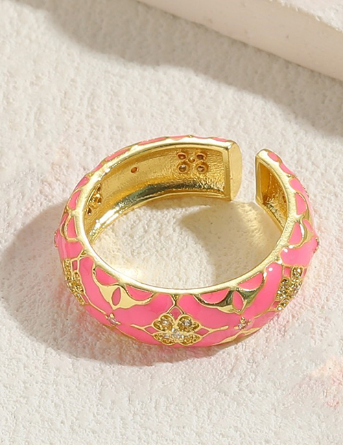 Fashion Rose Red Gold-plated Brass And Diamond Drip Geometric Ring