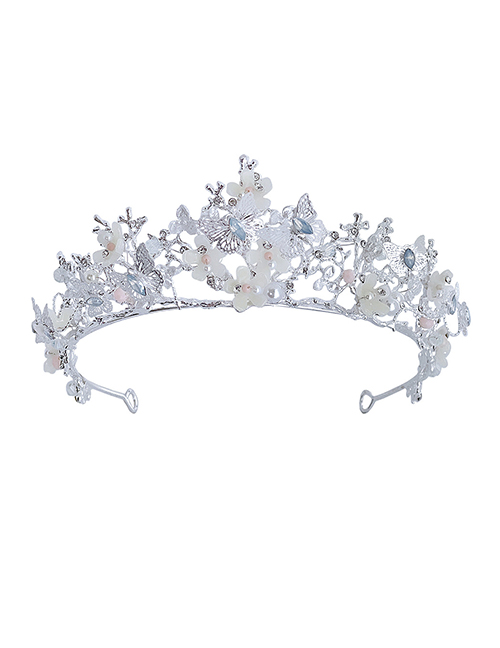 Fashion Silver Alloy Butterfly Flower Crystal Crown