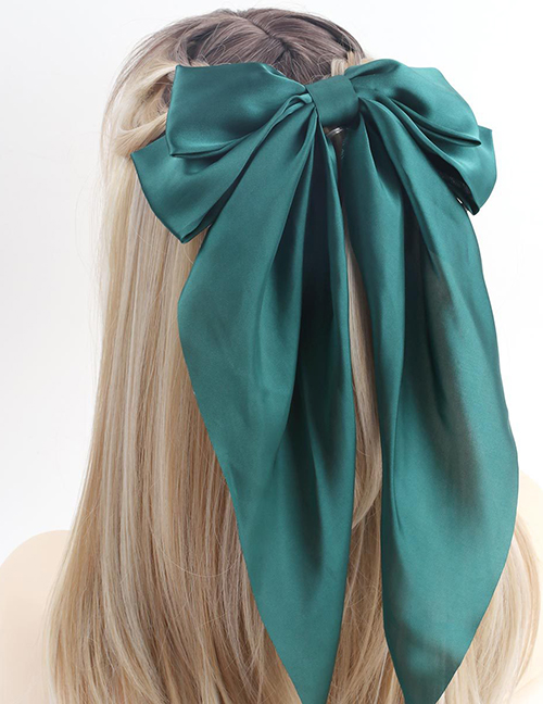 Fashion Satin Dark Green Fabric Bow Hair Clip