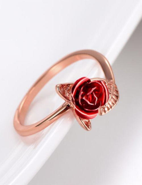 Fashion Rose Gold Alloy Rose Open Ring
