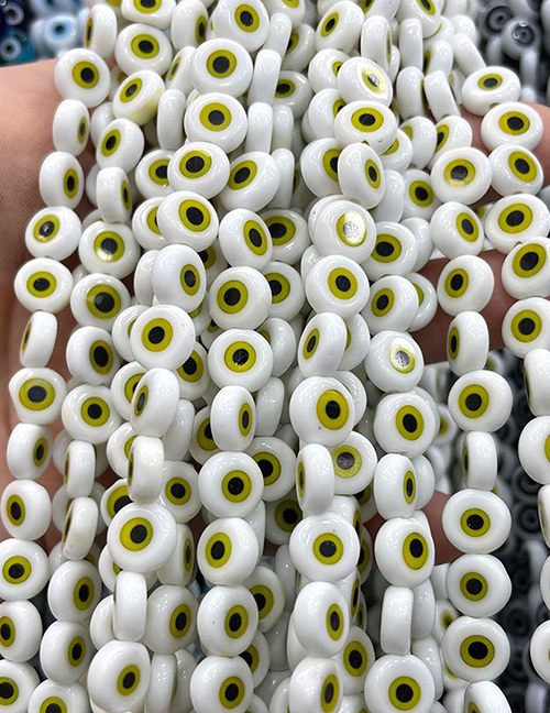 Fashion Flat Round Porcelain White (yellow Circle) 6mm Oblate Glass Eye Bead Accessories