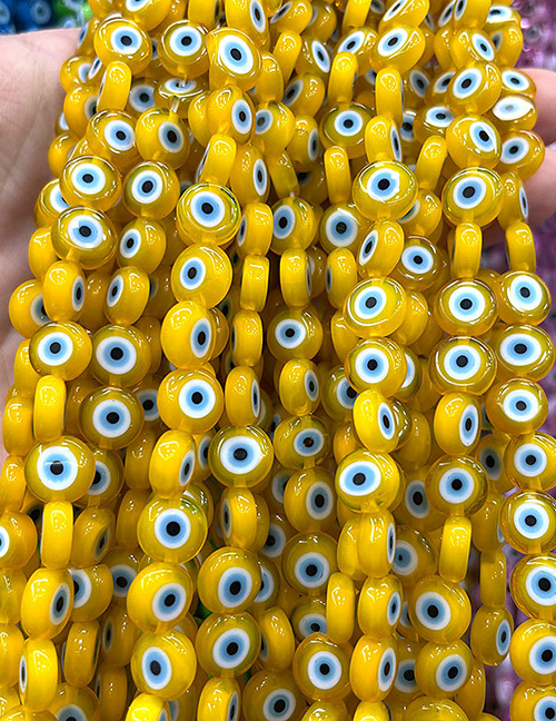 Fashion Flat Round Jelly Yellow (blue Circle) 6mm Oblate Glass Eye Bead Accessories