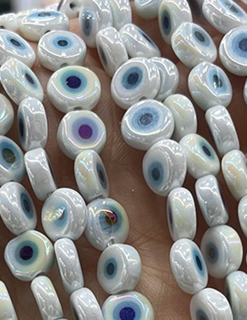 Fashion Electroplating Ab Porcelain White (blue Circle) 6mm Oblate Glass Eye Bead Accessories
