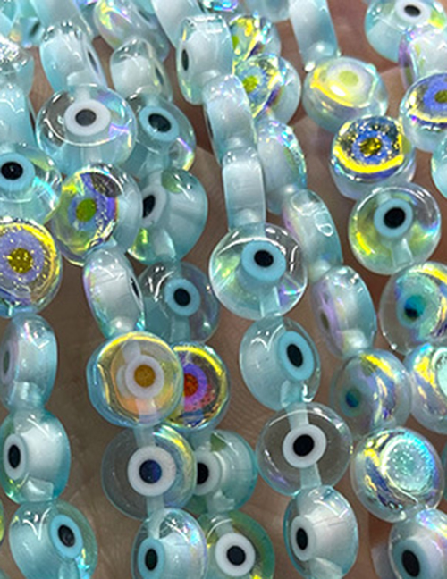 Fashion Electroplating Ab Transparent Shallow Lake Water Blue (white Circle) 6mm Oblate Glass Eye Bead Accessories