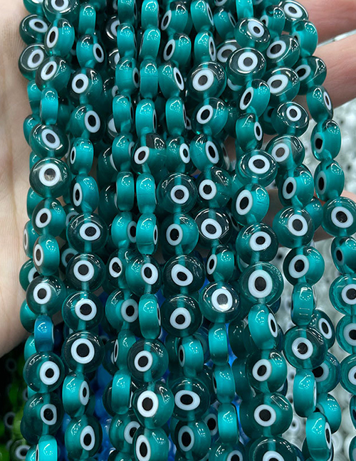 Fashion Flat Round Lake Green (white Circle) 8mm Oblate Glass Eye Bead Accessories