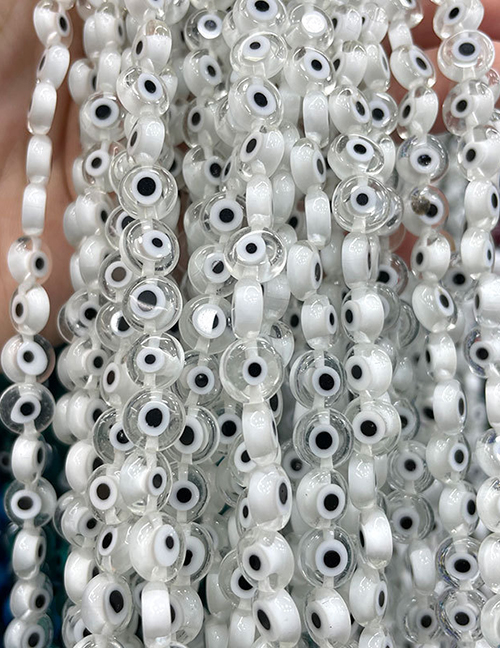 Fashion Flat Round Transparent White (white Circle) 8mm Oblate Glass Eye Bead Accessories