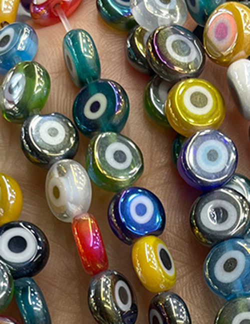 Fashion Electroplating Ab Mixed Color 8mm Oblate Glass Eye Bead Accessories