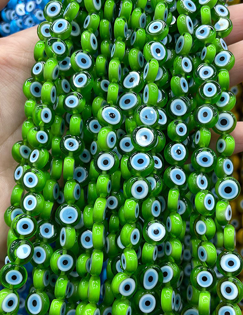 Fashion Flat Round Olive Green (blue Circle) 10mm Oblate Glass Eye Bead Accessories