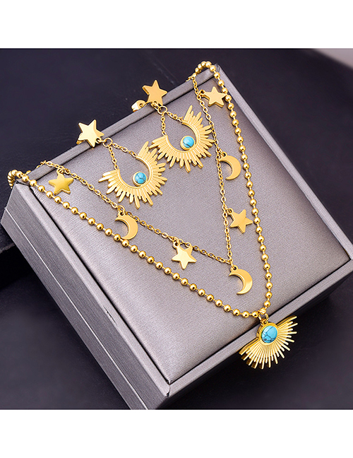 Fashion Necklace + Earrings Titanium Turquoise Fan Earrings Star Moon Necklace Set