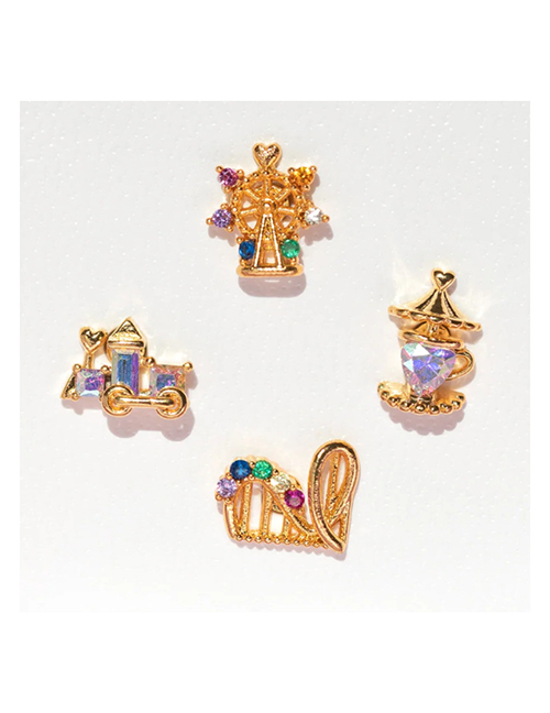 Fashion Hot Air Balloon Gold Plated Copper And Diamond Roller Coaster Ferris Wheel Earring Set
