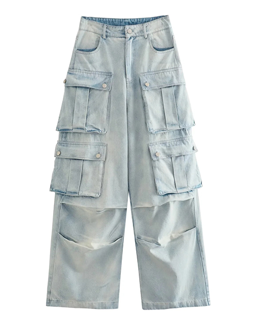 Fashion Cowboy Mid-rise Cargo Multi-pocket Denim Trousers