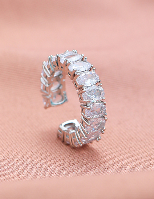 Fashion Silver Color Alloy Inlaid Zirconium Geometric Ring