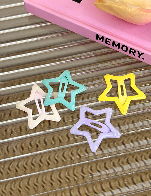 Fashion White Yellow Blue And Purple Four-piece Set Alloy Hollow Five-pointed Star Hair Clip