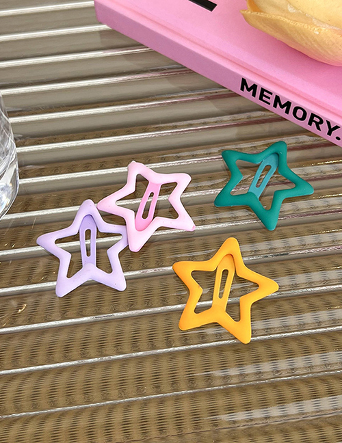 Fashion Pink Purple Orange Green Four-piece Set Alloy Hollow Five-pointed Star Hair Clip