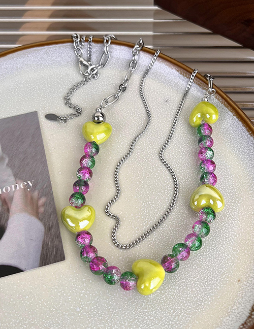 Fashion Color Glass Beaded Heart Necklace