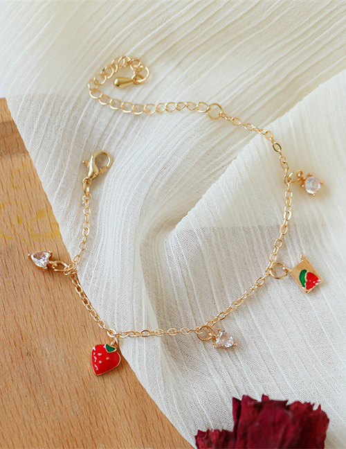 Fashion Gold Alloy Heart Diamond Strawberry Bracelet
