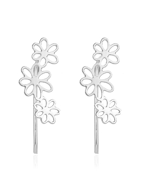 Fashion Silver Copper Hollow Flower Stud Earrings