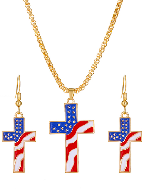 Fashion Gold Alloy Drip Oil Flag Earrings Necklace Set