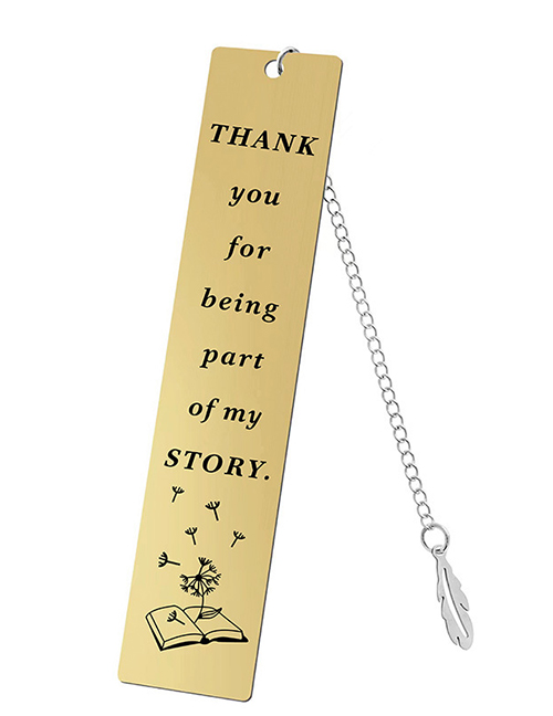 Fashion 12 Single-sided Bright Gold Metal Lettering Rectangular Bookmark