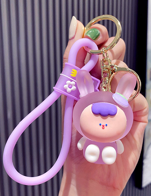 Fashion Purple Resin 3d Cartoon Rabbit Keychain