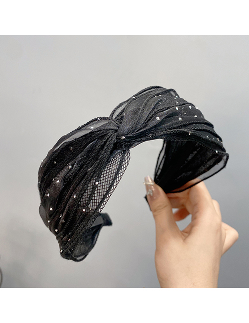 Fashion Black Diamond Fabric Hot Diamond Pleated Wide-brimmed Headband