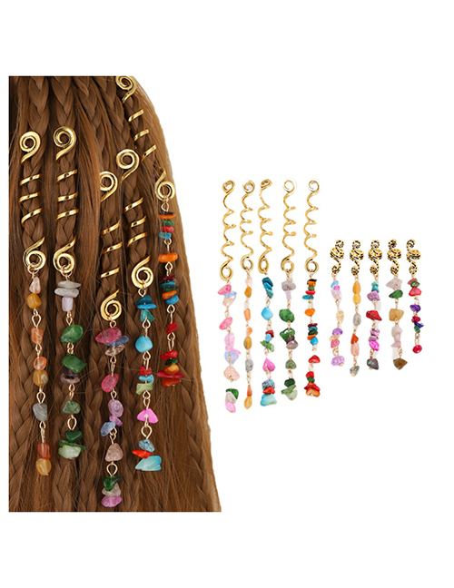 Fashion As Shown In A Set Of 10 Alloy Geometric Colored Gravel Braiding Hair Ring Set