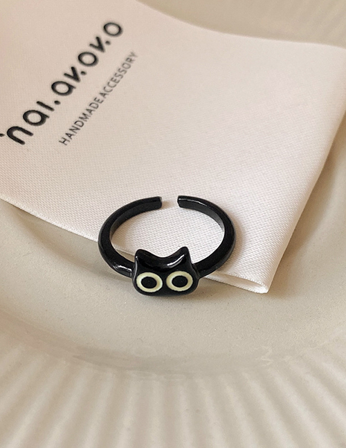Fashion Split Ring - Black Cat Cartoon Dripping Oil Cat Rabbit Open Ring