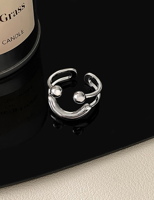 Fashion Open Ring - Silver Alloy Hollow Smile Open Ring