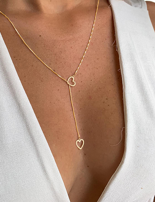 Fashion 2# Alloy Hollow Heart Y-shaped Necklace