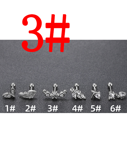 Fashion 3# Silver Stainless Steel Diamond Piercing Stud Earrings