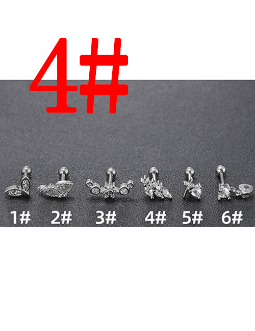Fashion 4# Silver Stainless Steel Diamond Piercing Stud Earrings