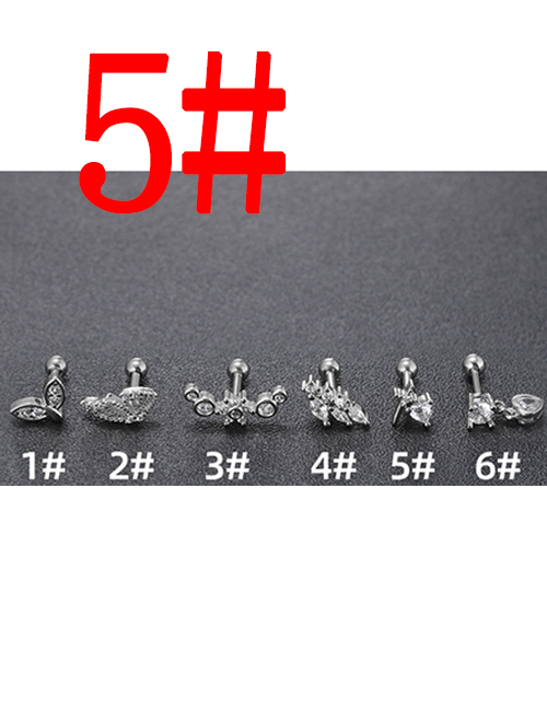 Fashion 5# Silver Stainless Steel Diamond Piercing Stud Earrings