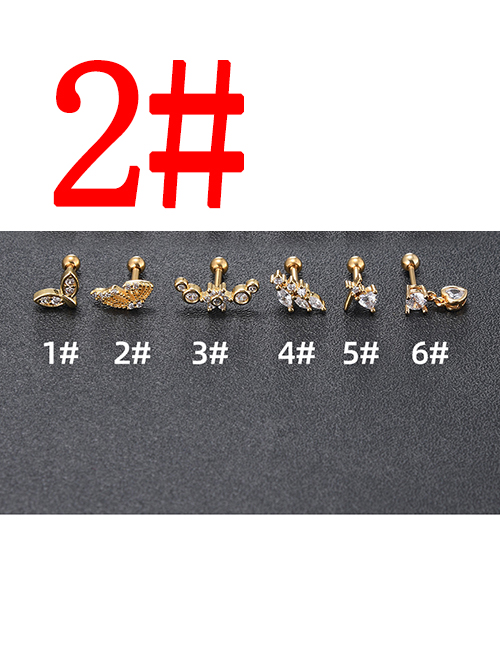 Fashion 2# Gold Stainless Steel Diamond Piercing Stud Earrings