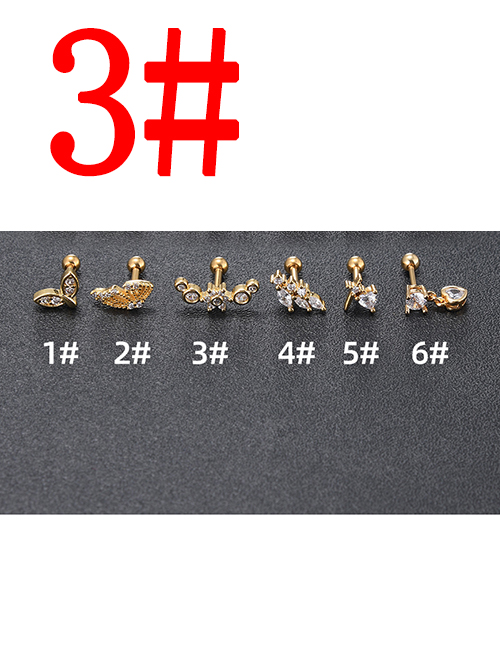 Fashion 3# Gold Stainless Steel Diamond Piercing Stud Earrings