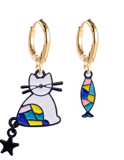 Fashion 1# Alloy Drip Oil Cat Small Fish Asymmetric Earrings Earrings