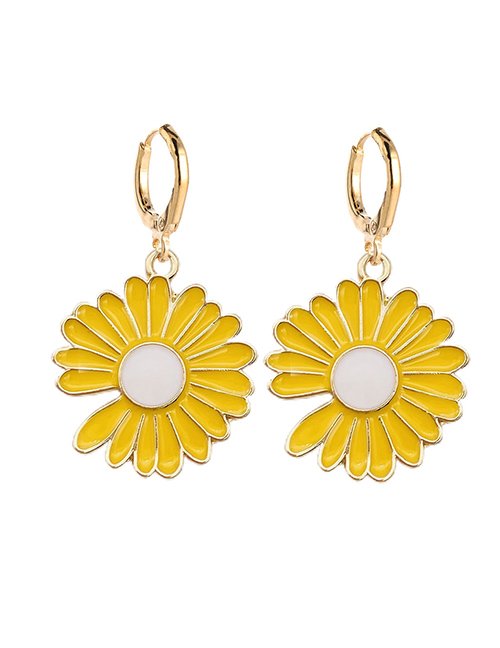 Fashion 7# Alloy Drip Oil Sunflower Earrings Earrings