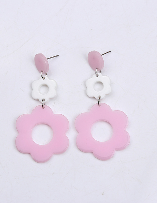 Fashion Pink And White Acrylic Contrast Flower Earrings