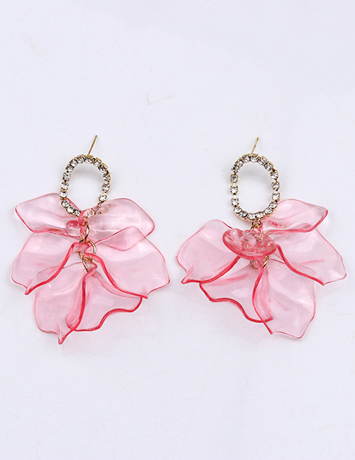 Fashion Pink Acrylic Diamond Petal Earrings