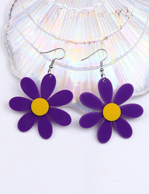 Fashion Purple Acrylic Painted Flower Earrings
