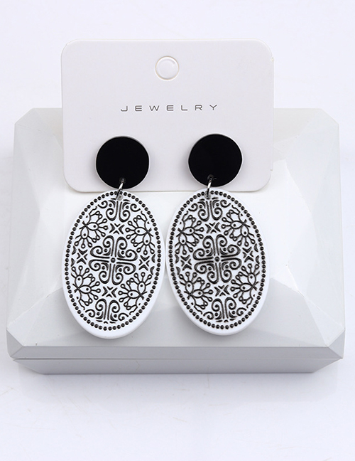 Fashion 3# Acrylic Print Geometric Oval Earrings