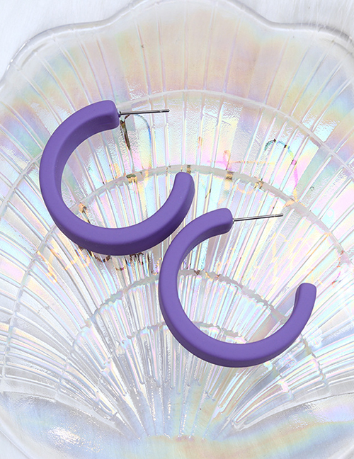 Fashion Purple Acrylic Painted C-shaped Earrings