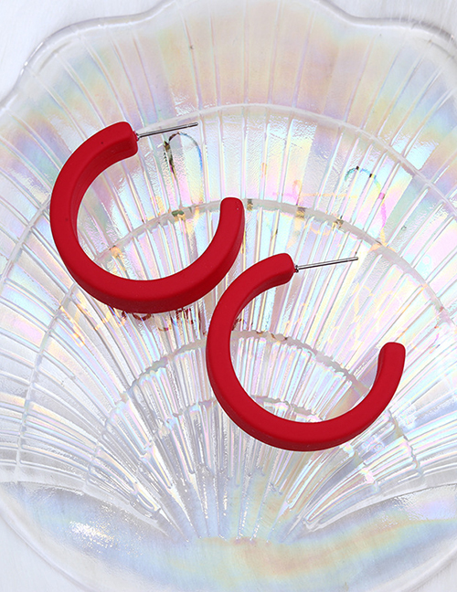 Fashion Red Acrylic Painted C-shaped Earrings