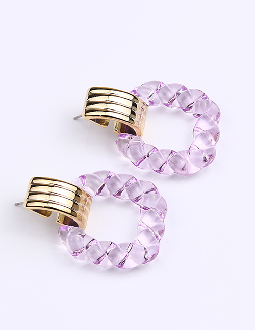 Fashion Purple Acrylic Twist Square Stud Earrings