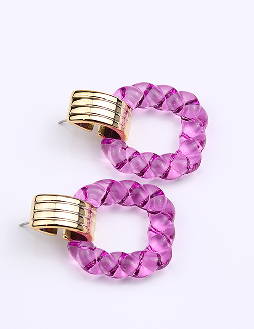 Fashion Purple Acrylic Twist Square Stud Earrings
