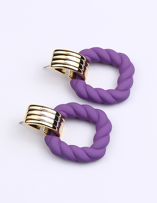 Fashion Purple Acrylic Painted Square Cutout Stud Earrings