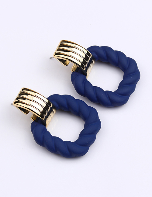 Fashion Navy Blue Acrylic Painted Square Cutout Stud Earrings