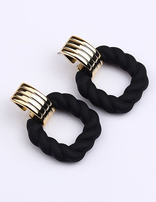 Fashion Black Acrylic Painted Square Cutout Stud Earrings