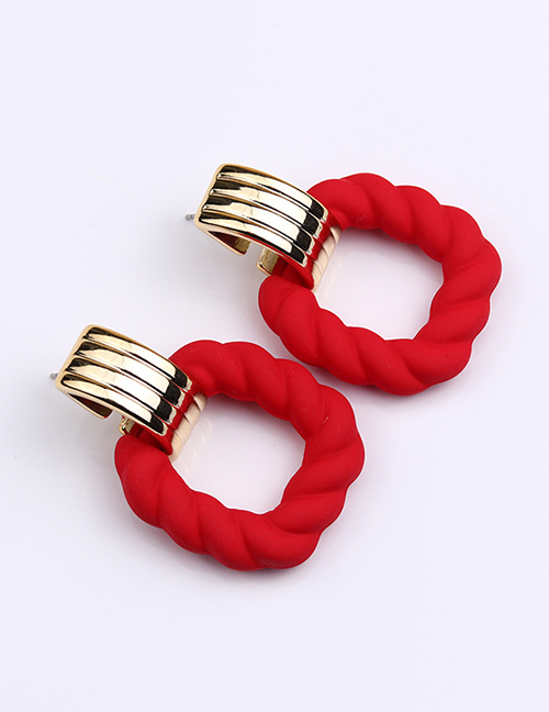 Fashion Red Acrylic Painted Square Cutout Stud Earrings