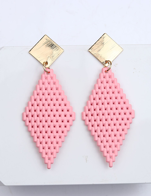 Fashion Pink Acrylic Rhombus Mesh Earrings